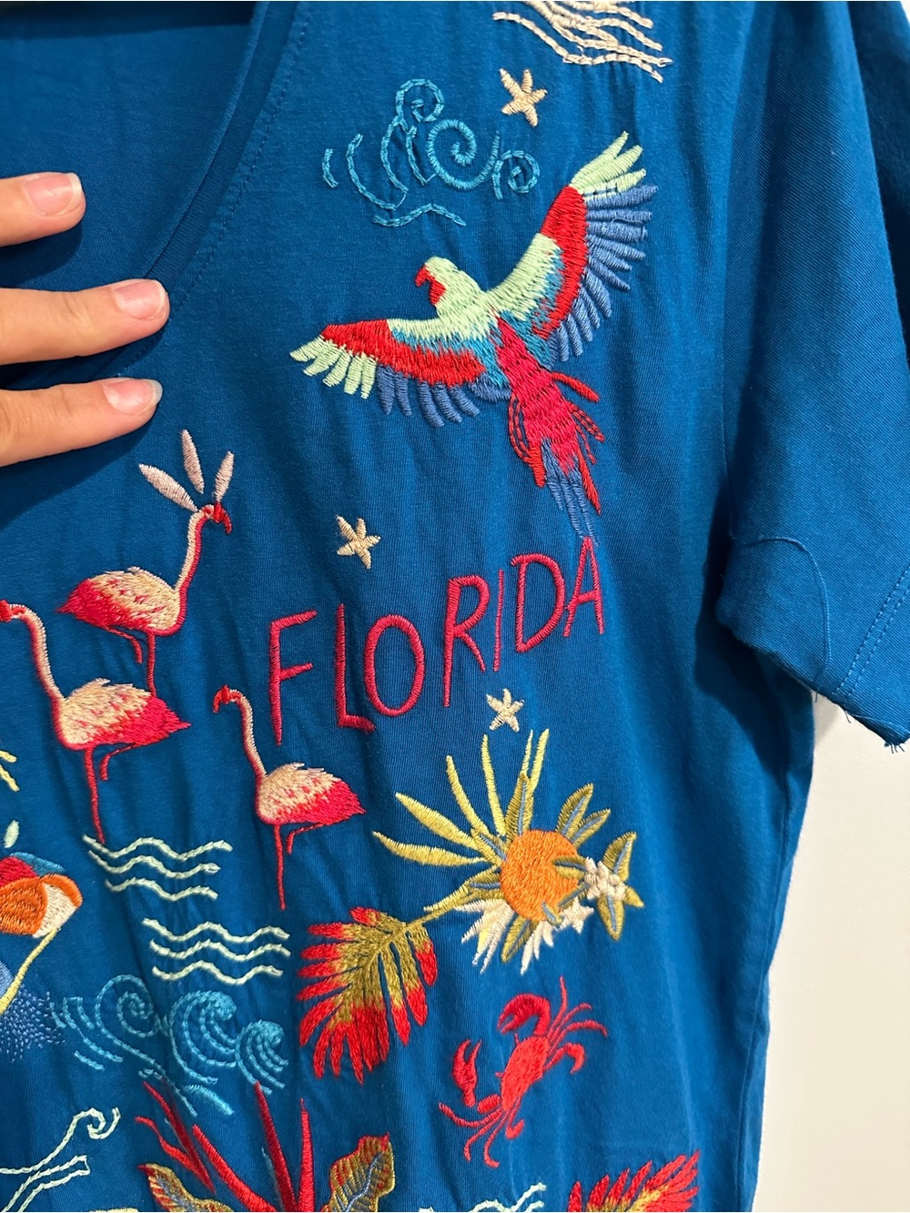 NWT Johnny Was Florida Everyday Tee Teal Embroidered XS 100% cotton - Picture 4 of 9